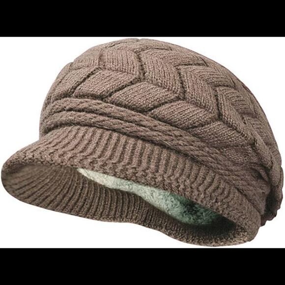 Women\'s Winter Warm Knit Hat Wool Snow Ski Caps with Visor, Coffee